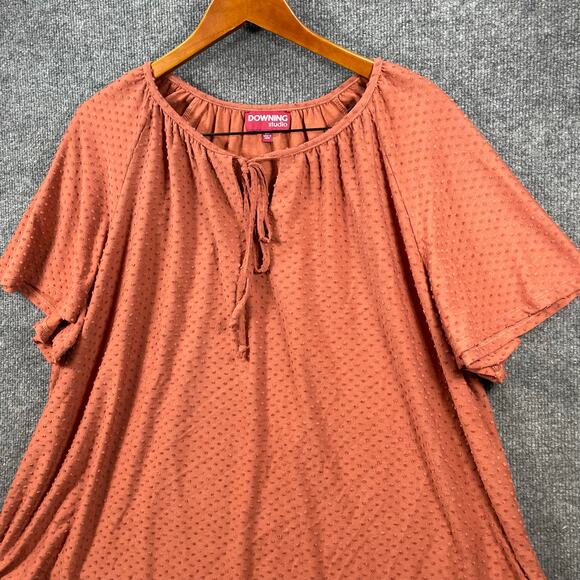 Downing Studio Blouse Top Women's Plus 3X Orange Tie Front Flowy Casual - Picture 2 of 10